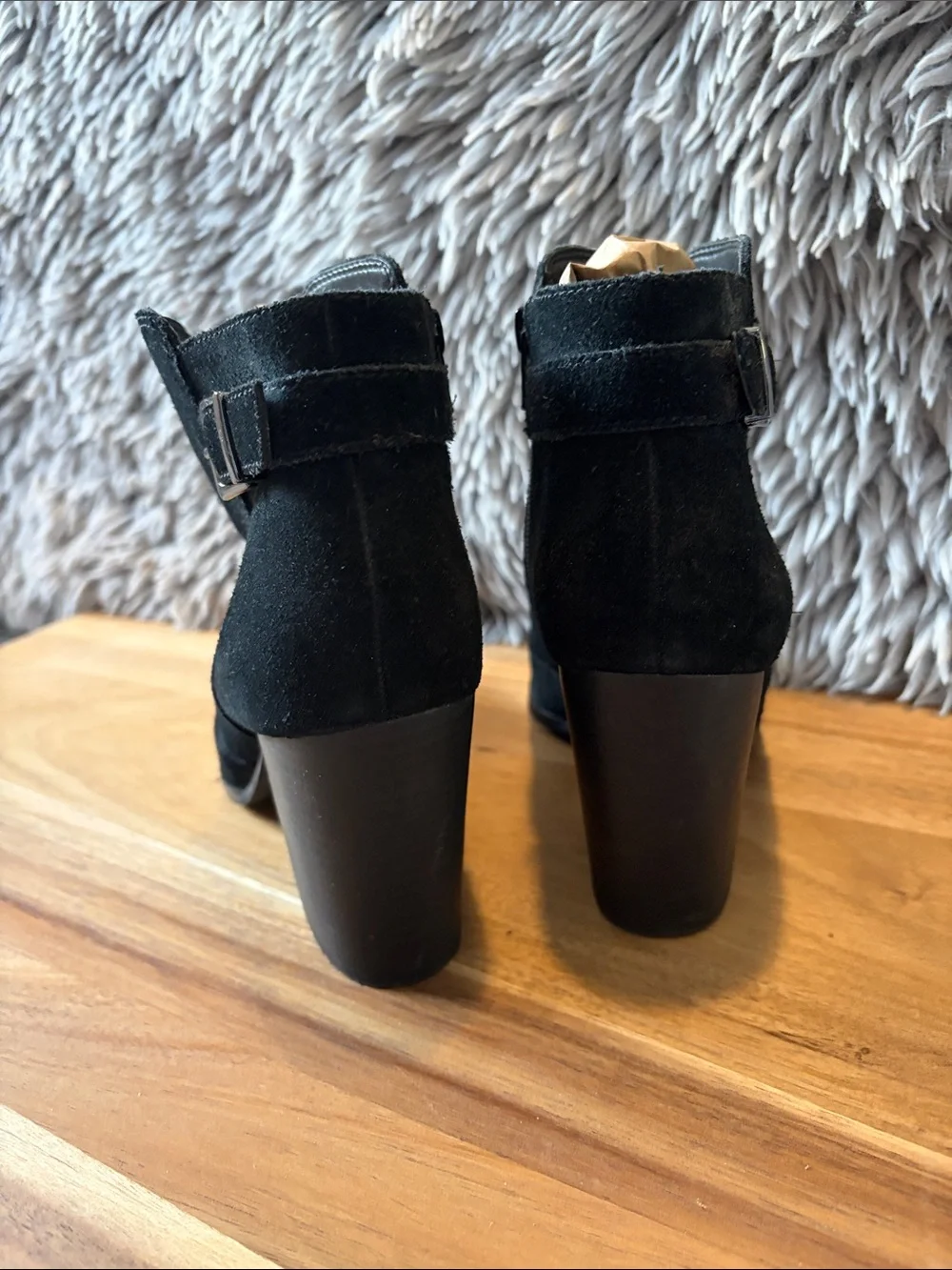 Gianni Bini Black Suede Buckle Block Heel Ankle Booties